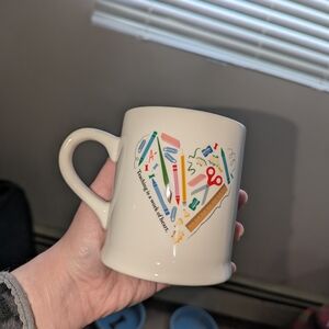 Indigo Cream Mug with Colorful School Supplies Heart